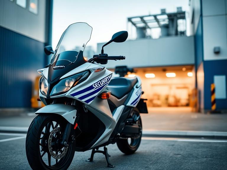 Guardia de seguridad física con motopatrulla